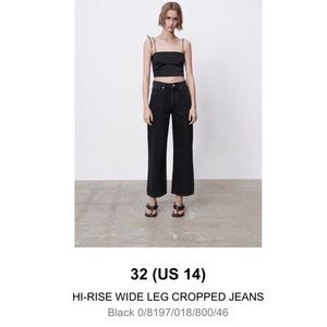 Zara Hi-Rise Wide Leg Black Jean Culottes Size 14
